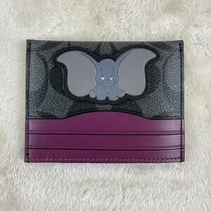 Coach x Disney Dumbo Signature Slim Card Case Wallet Charcoal Plum